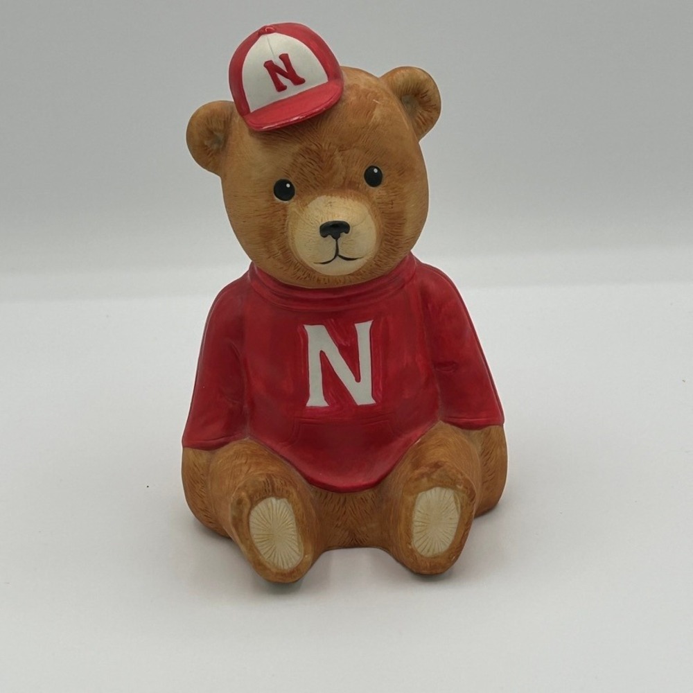 VTG Schmid 1984 Nebraska Cornhuskers Musical Teddy Bear Figurine